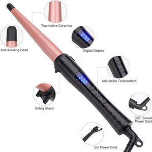 Fer <span class=keywords><strong>à</strong></span> boucler conique <span class=keywords><strong>en</strong></span> céramique tourmaline anti-brûlure avec écran LCD numérique, boucleur automatique pour usage domestique et hôtelier - Product Image 6