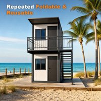 Maison conteneur pliable réutilisable, bâtiment préfabriqué modulaire avec balcon pour boutique et bureau temporaire en location