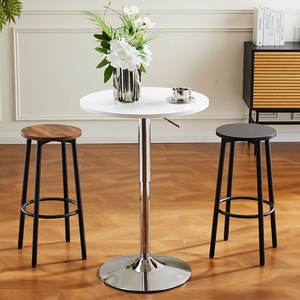 Taburete de Bar con Asiento Redondo de Madera Maciza y Estructura de Metal Negro, Resistente para Uso Comercial - Product Image 1