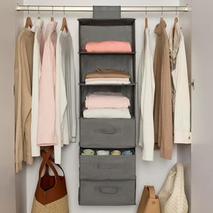 Basics 6 Tier Hanging Closet Organizer With Removable <b>Drawers</b> <b>For</b> Clothing Bedroom <b>Storage</b> Grey - Product Image 3