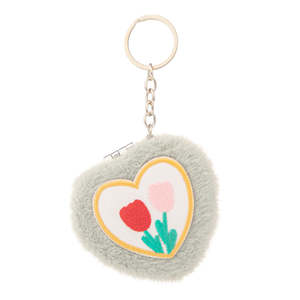 Espejo compacto de doble cara con aumento 3X, de peluche con forma de corazón, llavero de piel sintética, plegable para viaje, acabado plateado, suave y esponjoso para bolsillo - Product Image 5