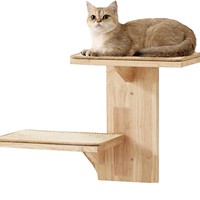Arbre à chat mural en bois, 2 niveaux, durable, couleur bois naturel, avec tapis en sisal