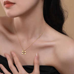 Damila 925 joyería de declaración de plata esterlina 18K chapado en oro ahueca hacia fuera turquesa mal de ojo cuadrado moneda collar mujeres - Product Image 4