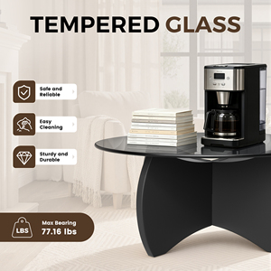 Mesa de Centro Redonda de Vidrio Templado con Base de Madera Sólida, Diseño Moderno, Fácil de Limpiar y Resistente para Muebles de Sala - Product Image 3
