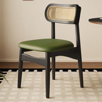 Chaise de salle à manger simple en bois massif et en rotin avec revêtement en cuir PU, adaptée aux restaurants, hôtels, appartements et villas