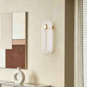 Applique murale LED contemporaine en laiton et marbre – Lumière diode encastrée à commande par interrupteur blanc chaud pour bureaux à domicile - Product Image 1
