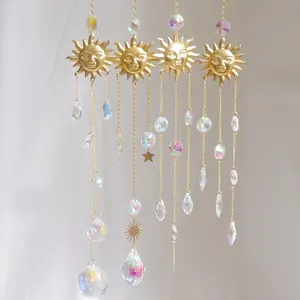 Gold Sun Moon Star Shapes Crystal Sun Catchers Hanging Suncatcher For Decoration