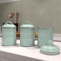 Ensemble de 3 boîtes hermétiques de style campagnard pour le sucre, le café, le thé, en métal, pour la cuisine