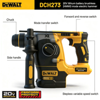 Marteau perforateur électrique sans fil DEWALT DCH273 20V, perceuse à percussion multifonctionnelle, perçage du béton, pioche électrique rechargeable