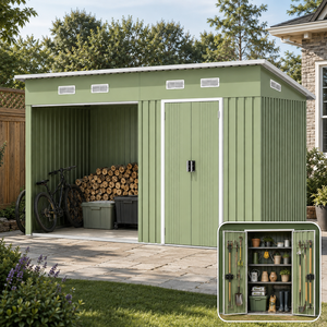 Abri de jardin en métal vert sauge SEEYES, abri pour bûches, abri pour vélos, organisateur d'outils de patio, vente directe d'usine OEM ODM - Product Image 1