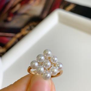 Bague en argent S925 avec perle et diamant en forme de grille à vent parfumé, 4 mm, jaune et blanc, double couleur, petit accessoire avec boîte cadeau - Product Image 3