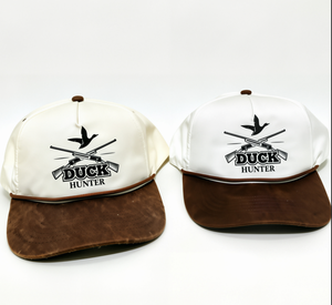 Sombreros de camionero crema de ala curvada, sombrero de caza con logotipo personalizado de 5 paneles, gorras de béisbol con cuerda Snapback hechas en Vietnam - Product Image 2