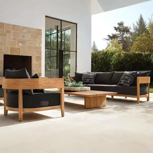 Conjunto de Sofás de Exterior de Madera de Teca Moderna, Ecológico, Resistente, Antioxidante y de Secado Rápido, con Cojines de Tela Impermeable - Product Image 4
