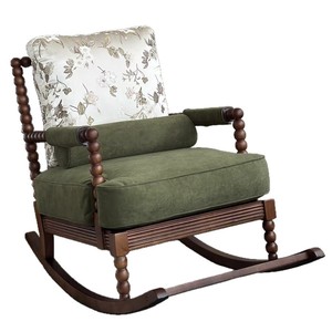 כיסא נדנדה בסגנון רטרו צרפתי לשימוש ביתי, כיסא פנאי נוח, כיסא פנינה מעץ מלא, כיסא מעצבים לסלון - Product Image 5