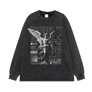 Street-style American Vintage Cotton T-shirt Angel Statue <b>Print</b> Short-sleeve Trendy Brand Loose Oversized Floral - Product Image 3
