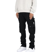 Pantalon cargo noir de haute qualité pour homme, en coton sergé, avec logo personnalisé, coupe slim, poches latérales