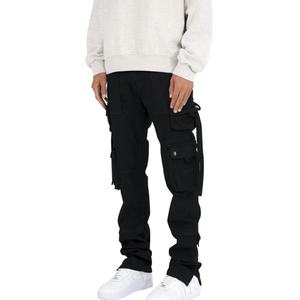 High Quality Customize logo Cotton Twill Fashion Slim Side Pockets Black <b>Cargo</b> <b>Pants</b> for Men - Product Image 3