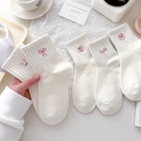Chaussettes mi-mollet pour filles, blanches, tendance, mignonnes, couleur unie, chaudes, confortables, en coton thermique, respirantes, tricotées