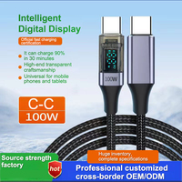 Cable USB-C de 100W 5A con Pantalla Digital, Carga Rápida, Sincronización de Datos, Trenzado, Cobre Puro, para Teléfono, Laptop, Auriculares, Banco de Energía, Uso Universal