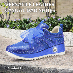 Blue Rhinestone Platform <b>Sneakers</b> Casual Walking Shoes Lace Up Round Toe Anti-Slip All Season Women Shoes - Product Image 2