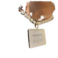 NL2064 7 Collier Pendentif Personnalisable pour Homme avec Strass en Cristal, Chaîne Cubaine Hipster Hip-Hop Plaqué Or, Accessoires