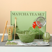 Ensemble de matcha personnalisé OEM, boîte personnalisée, logo de marque, bol en porcelaine, fouet en bambou, support, tamis, cuillère, ensemble de thé japonais écologique