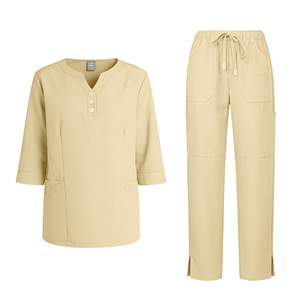 HZMNOI V-Neck Work Shirt 3/4 Sleeve With Pockets Moisture Wicking Adult Uniform Clothes - Product Image 3