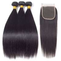 Mèches brésiliennes naturelles vierges de qualité supérieure, avec closure, hd transparent, swiss lace closure