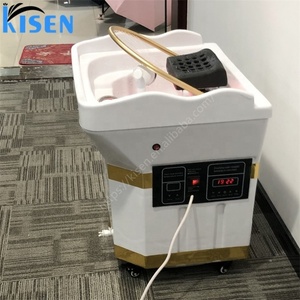 Kisen Cheap Price Portable Shampoo Bowl with Water tank Sink Modern Gold <b>White</b> Shampoo Sink with Water Circulation and Steamer - Product Image 5