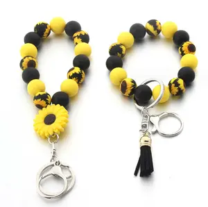 Gelang manik-manik silikon bunga matahari gantungan kunci mobil bandul bunga gelang gantungan kunci untuk wanita gadis