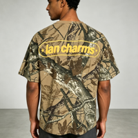 T-shirt court oversize camouflage personnalisé 100% coton, impression numérique, style rétro streetwear