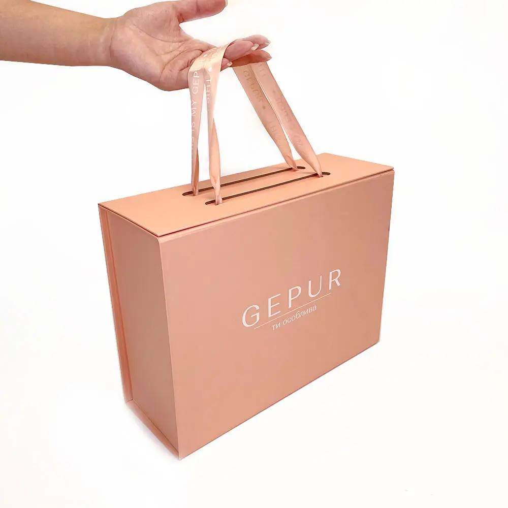 Boîte en papier pliable personnalisée, coffrets cadeaux magnétiques de luxe avec poignée en ruban pour les petites entreprises