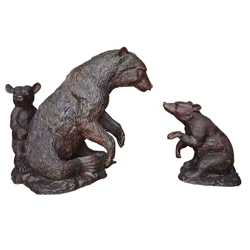 Urso de mãe e bebê bronze esculpir metal preto urso jardim estátua