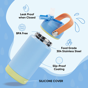 Ensemble de 2 gourdes isothermes pour enfants de 12 oz, en acier inoxydable 304, sans BPA, avec paille rabattable, anti-fuite, bouteille thermique - Product Image 4
