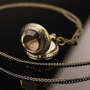 <span class=keywords><strong>Pendentif</strong></span> Collier Dôme en Verre Marron Décoratif Gaufré, <span class=keywords><strong>Montre</strong></span> de Poche Vintage avec Boîtier en Acier Inoxydable, Quartz, Cadeau pour <span class=keywords><strong>Femme</strong></span> - Product Image 4