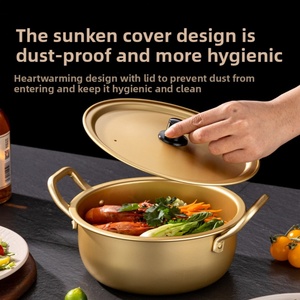 Marmite à soupe jaune en aluminium de style coréen classique, casserole légère pour ramyun et pâtes, fabricant d'ustensiles de cuisine avec logo personnalisé - Product Image 2