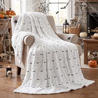 Plaid en fausse fourrure fantôme blanc d'Halloween, couverture de canapé en peluche jacquard 3D, vente en gros pour marques en marque blanche