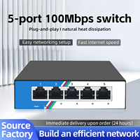 Switch Ethernet Rápido de 5 Puertos 10/100Mbps RJ45, Carcasa Metálica, No Administrado, Montable en Escritorio/Pared, Plug and Play, Capacidad de 1Gbps