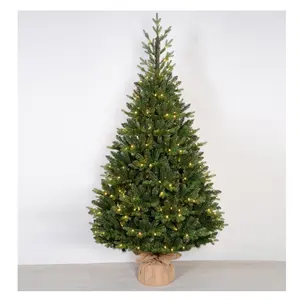 Arbre de Noël de luxe en PE vert naturel avec lumières LED blanc chaud et support en ciment échantillons gratuits livraison rapide