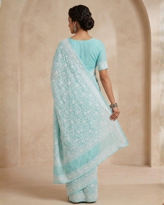 Luxury Pastel Georgette Saree with Heavy Embroidery Modern Design for Party Diwali Wedding & Festivals - Product Image 2