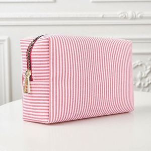 Eco-Friendly Seersucker Striped Makeup Bag Custom Large Capacity <b>Storage</b> Cute Women Cosmetic Organizer Pouch Zipper Travel - Product Image 5