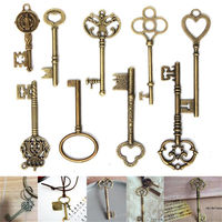 9 pièces/ensemble de grandes clés squelettes vintage en métal bronze antique, pour armoire, barillet, ancienne serrure, breloques, cadeau