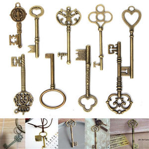 9 pièces/ensemble de grandes clés squelettes vintage en métal bronze antique, <span class=keywords><strong>pour</strong></span> armoire, barillet, ancienne serrure, breloques, cadeau - Product Image 4