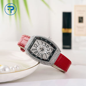 นาฬิกาข้อมือควอทซ์ทรงเหลี่ยมสำหรับสตรีประดับเพชรหรูหราทรงเหลี่ยมหน้าปัดเพชรประดับพลอยเทียมรูปตัวเรือนสีแดง - Product Image 1