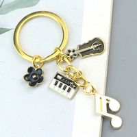 Porte-clés Thème Musical en Émail, Mini Piano, Violon, Note de Musique, Breloques Fleur, Pendentif en Métal Doré, Cadeau pour Musicien, Étudiant, Charm pour Sac