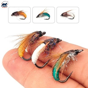 Lot de 3 mouches de pêche à la <span class=keywords><strong>mouche</strong></span> en silicone segmentées, styles Nymph Czech, Caddis Pupa et Scud, pour la pêche en eau douce en ruisseau - Product Image 2