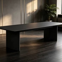 Mesa de Conferencia Grande Gris Estrellado, Negro y Dorado, 3200 mm, Superficie de PMMA Moldeada al Vacío, Mesa de Reuniones para Sala de Juntas