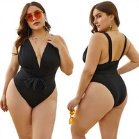 Maillot de bain une pièce noir sexy à décolleté plongeant, grande taille, amincissant, séchage rapide, imperméable, dos nu, très élastique, pour la plage