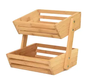 Home Lagerung und Display Natur Holz Display Rack 2 Tier Bambus Körbe Obst CNLF