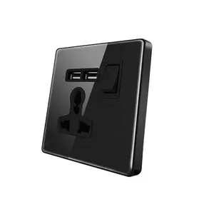 Sirode serie T1 estándar británico negro acrílico placa de vidrio interruptores de pared moderno 3 pines inteligente USB conmutado enchufe de pared eléctrico